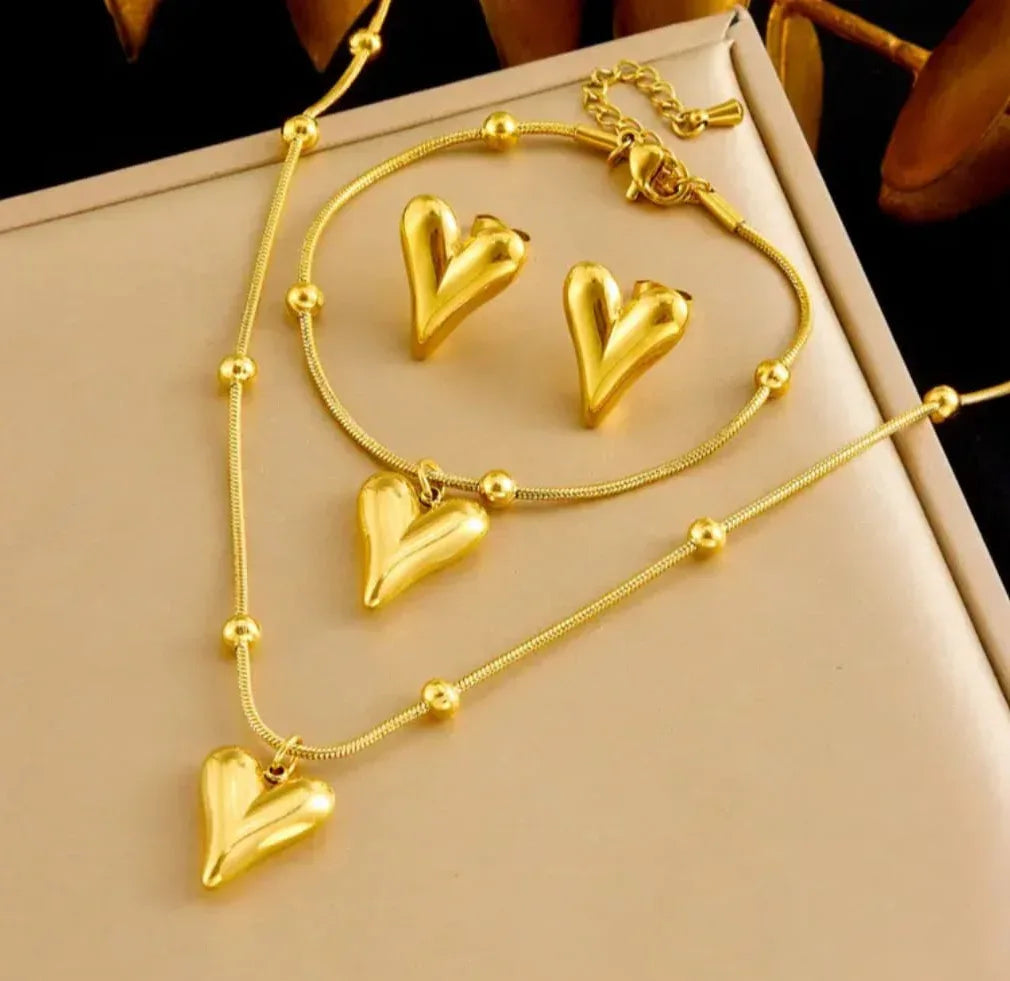 Stainless Steel Ball Chain and Heart Shape Combo Set