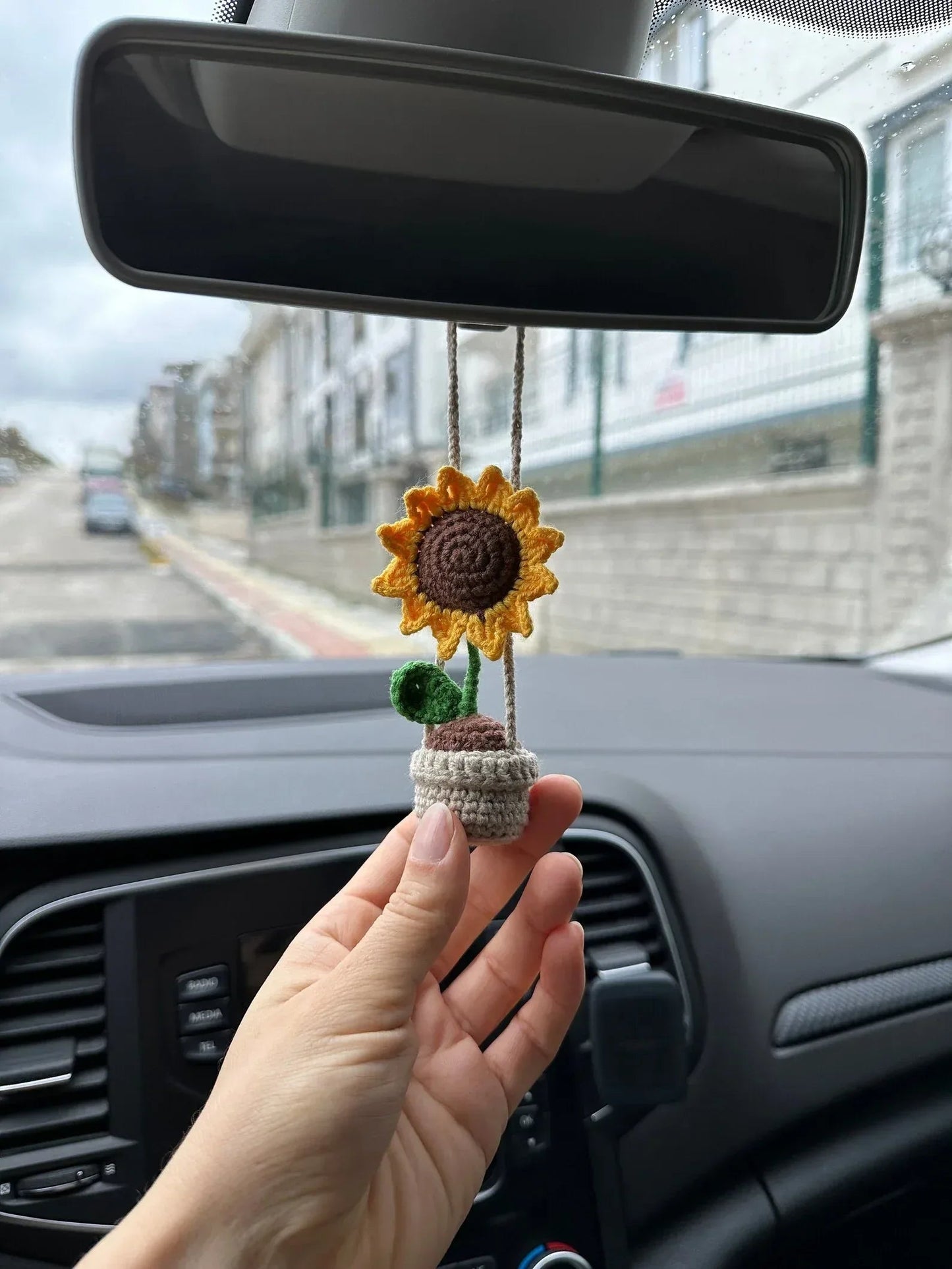 Cutest Sunflower Crochet Car Rearview Mirror Decorator