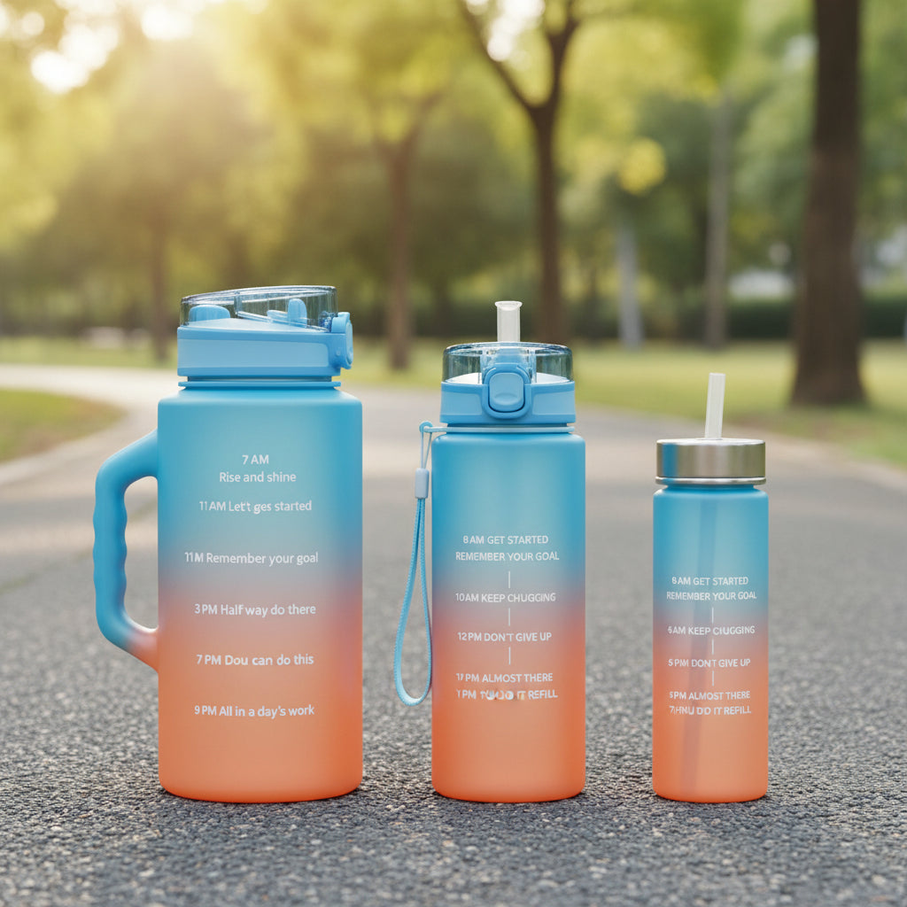 3 Pieces Combo Motivational Water Bottle Set