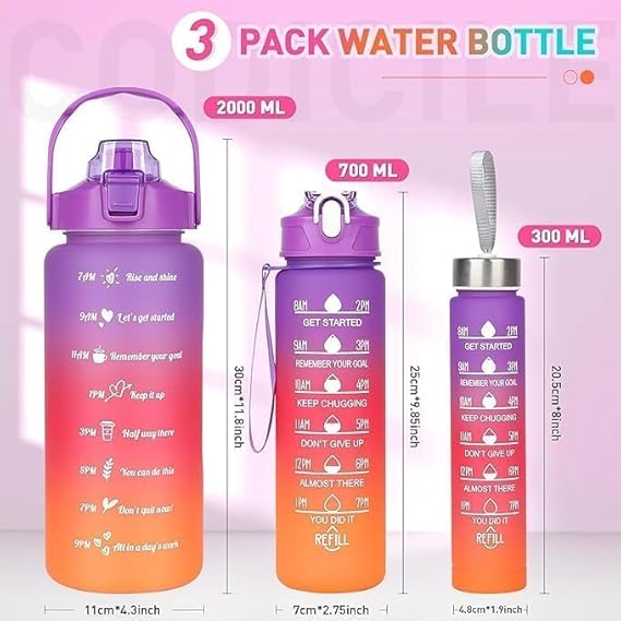 3 Pieces Combo Motivational Water Bottle Set