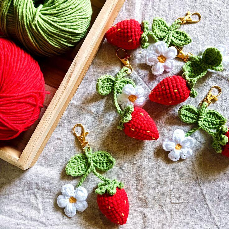 Crochet keychain strawberry