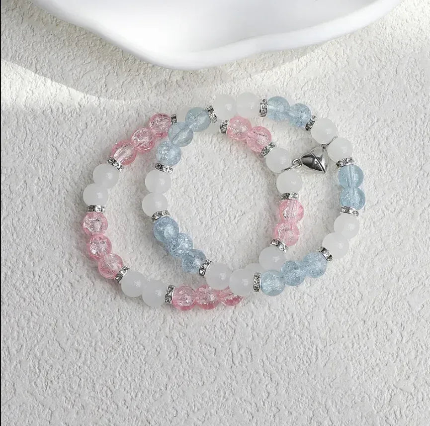 Flower Bead Heart-shaped Magnetic Buckle Couple Bracelet