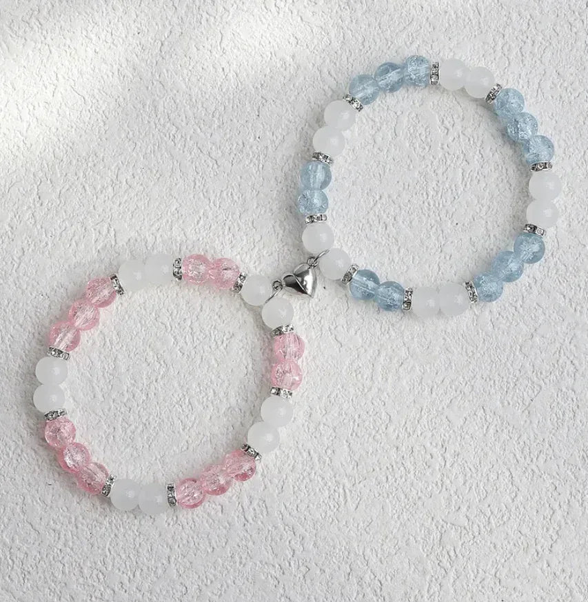 Flower Bead Heart-shaped Magnetic Buckle Couple Bracelet