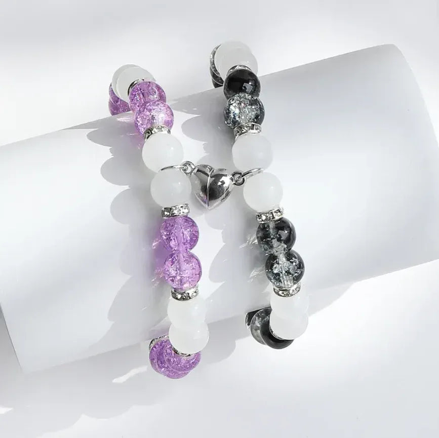 Flower Bead Heart-shaped Magnetic Buckle Couple Bracelet