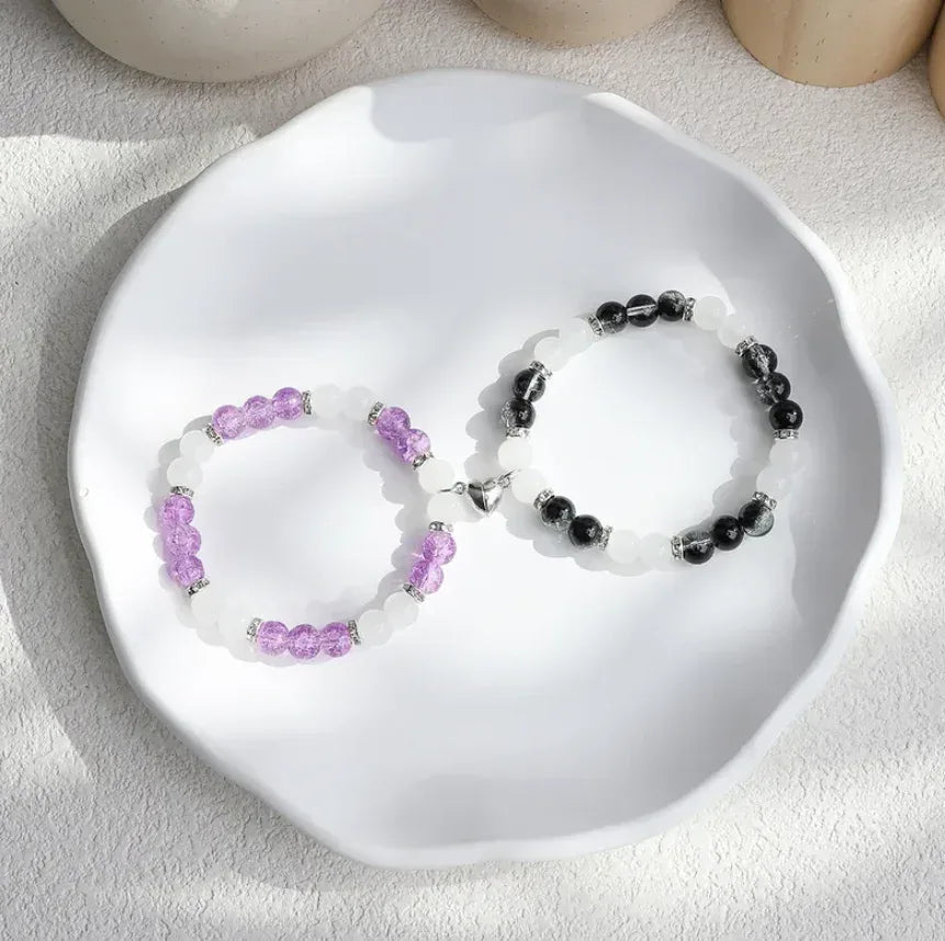 Flower Bead Heart-shaped Magnetic Buckle Couple Bracelet