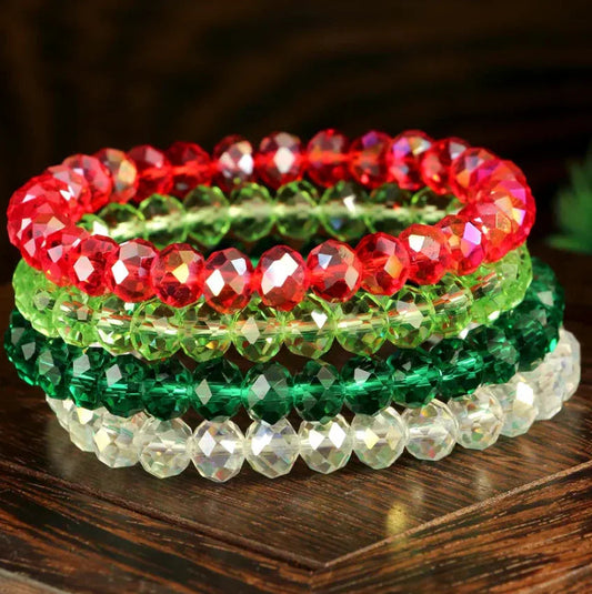 Bohemian Multicolor Artificial Crystal Elastic Bracelet For Women, Colorful Transparent Round Beads Crystal Beaded Bracelet