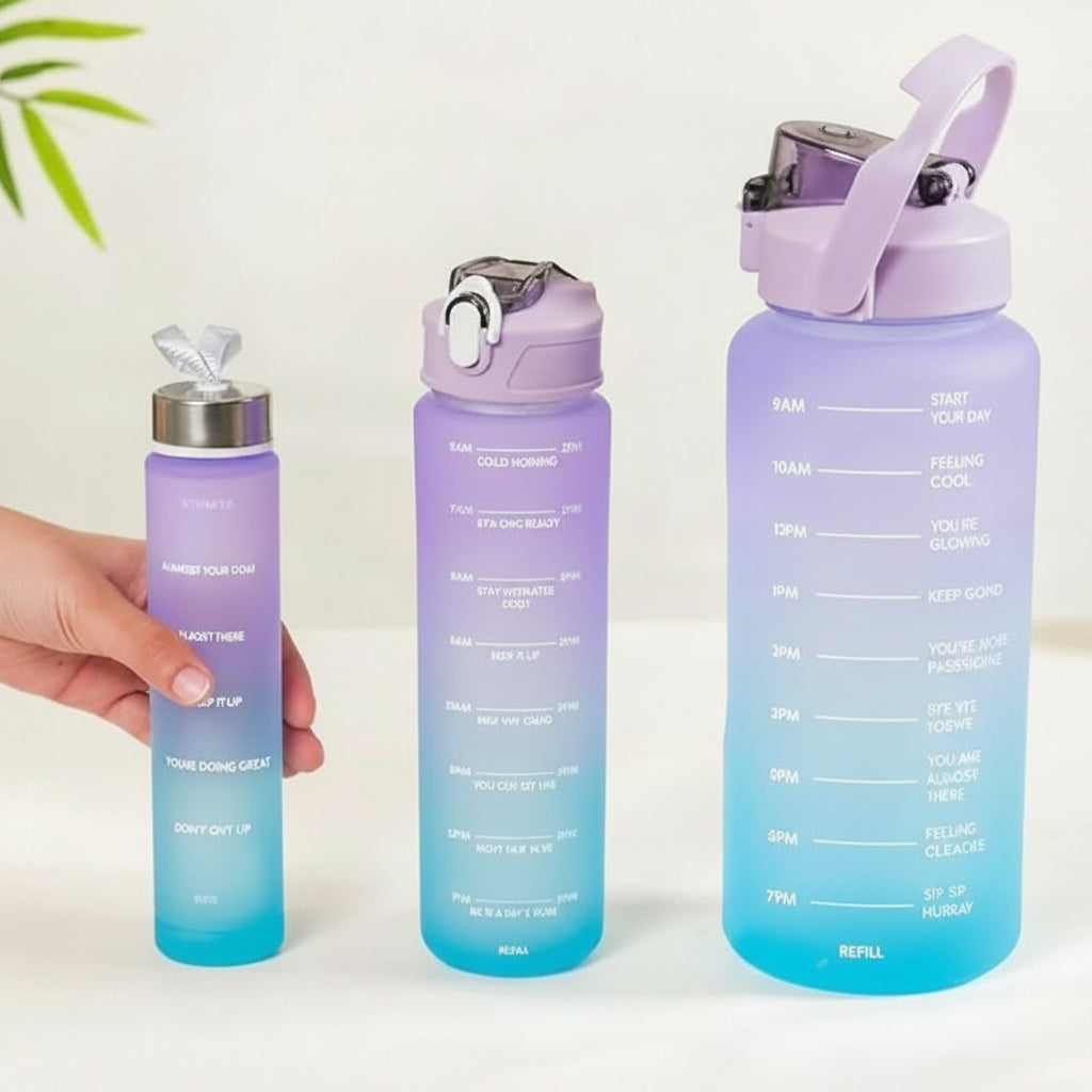 3 Pieces Combo Motivational Water Bottle Set