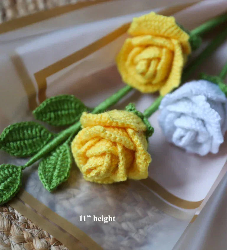 3 PCs Handcrafted Crochet Rose Bouquet