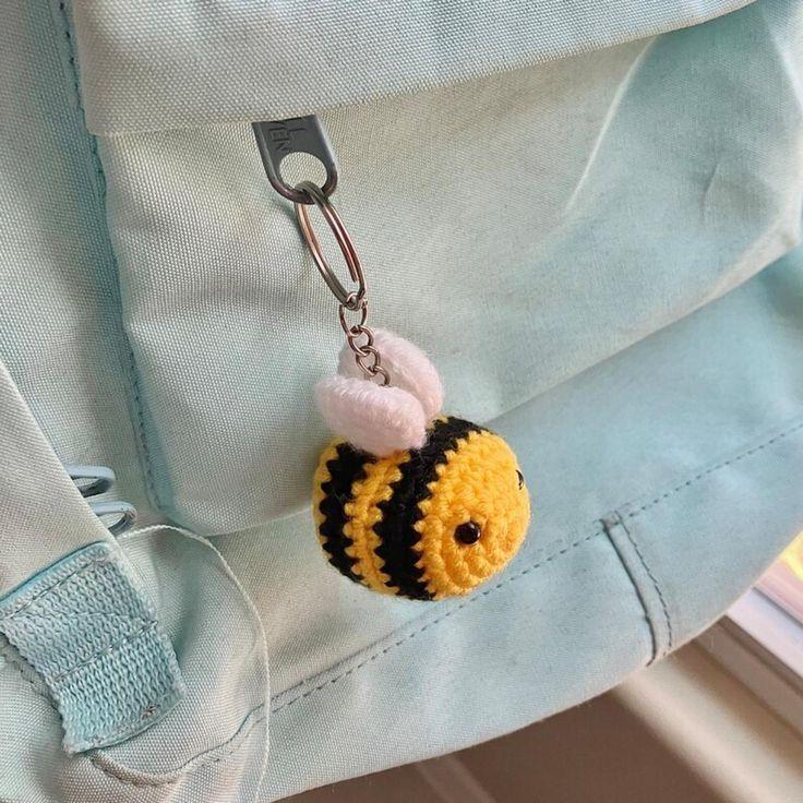 Handmade Crochet Bee Keychain – Cute, Colorful & Aesthetic Key Holder and Bag Charm