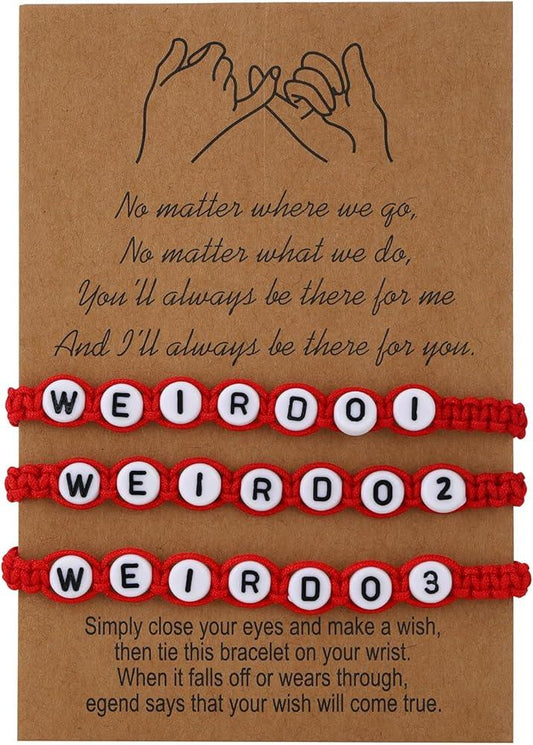 Weirdo BFF Friendship Bracelets for 3 Handmade Matching String Bracelets for Best Friends Couples Women Men