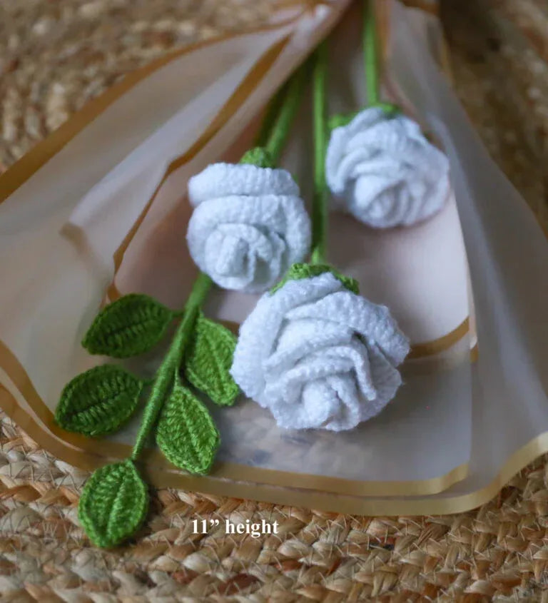 3 PCs Handcrafted Crochet Rose Bouquet