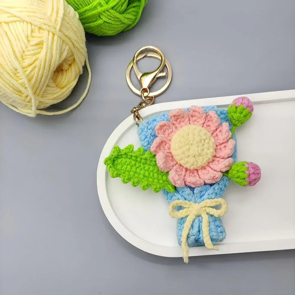 Women Handmade crochet Cute Flower Keychain