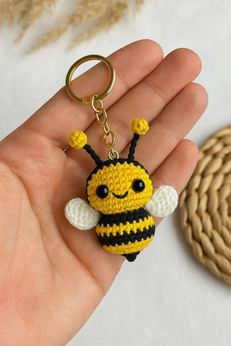 Handmade Crochet Bee Keychain – Cute, Colorful & Aesthetic Key Holder and Bag Charm