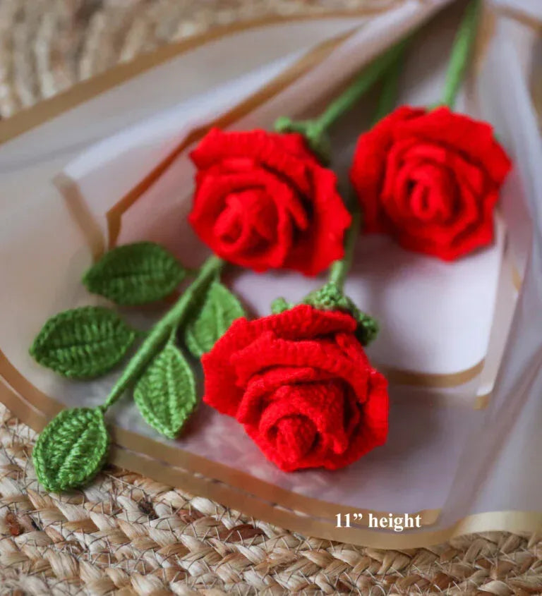 3 PCs Handcrafted Crochet Rose Bouquet