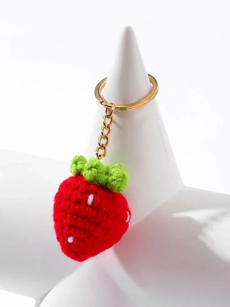 Handmade Crochet Strawberry Keychain – Cute & Colorful Key Holder and Bag Charm